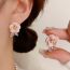 Fashion Pink Copper Inlaid Zirconium Camellia Stud Earrings