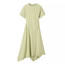 Fashion Green Polyester Round Neck Short Sleeve Pleated Long Skirt