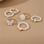 Fashion Gold Metal Pearl Beads Heart Flower Butterfly Ring Set