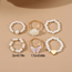 Fashion Gold Metal Pearl Beads Heart Flower Butterfly Ring Set