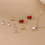 Fashion Gold Alloy Diamond Pearl Cherry Earrings Necklace Set