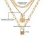 Fashion Golden 10 Alloy Diamond Moon Medal Multi-layer Necklace