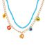 Fashion Blue Rice Beads Beaded Flower Double Layer Necklace
