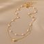 Fashion Gold Alloy Pearl Chain Love Double Layer Necklace