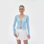 Fashion Blue V-neck Buttoned Openwork Knitted Cardigan