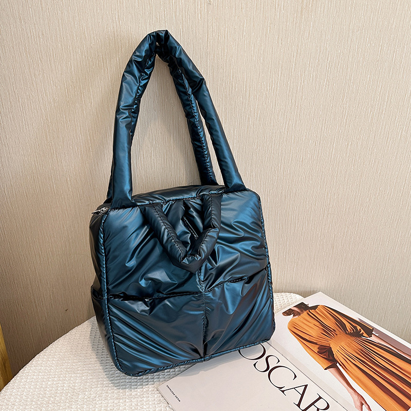 Fashion Black Cotton-filled Checkered Shoulder Bag