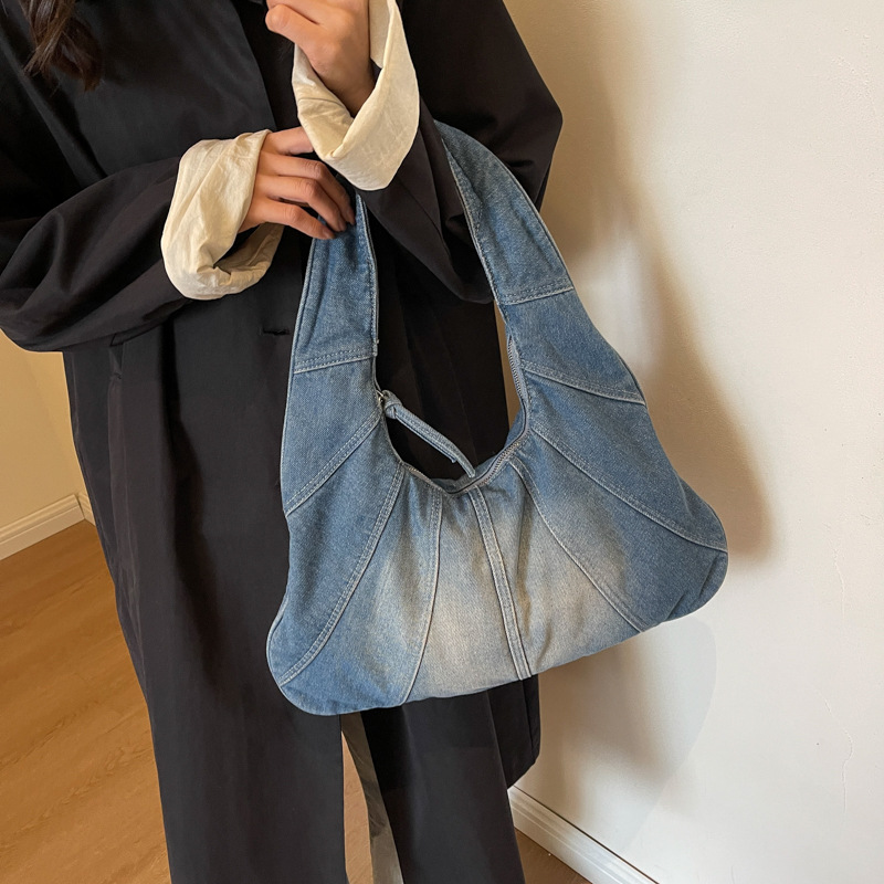 Fashion Light Blue Gradient Denim Large Capacity Shoulder Bag