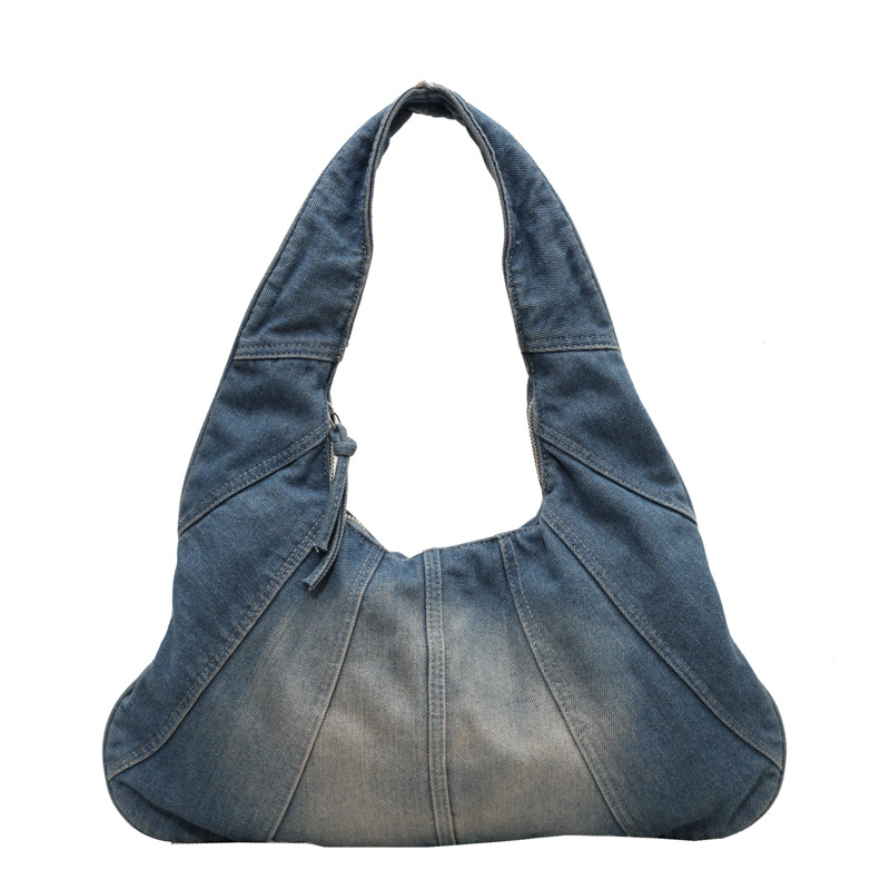 Fashion Light Blue Gradient Denim Large Capacity Shoulder Bag