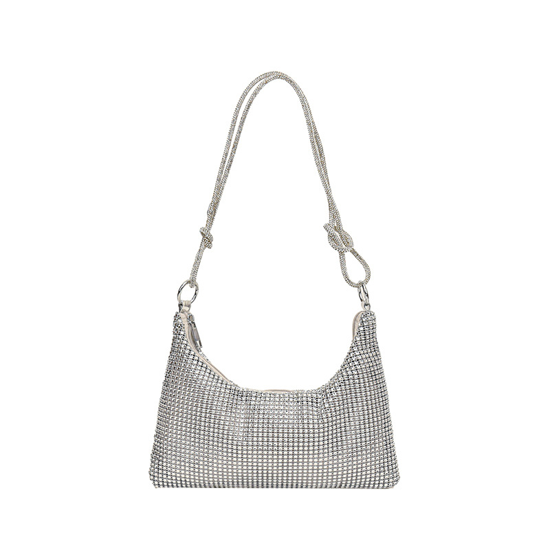 Fashion Silver Polyester Diamond Large Capacity Shoulder Bag