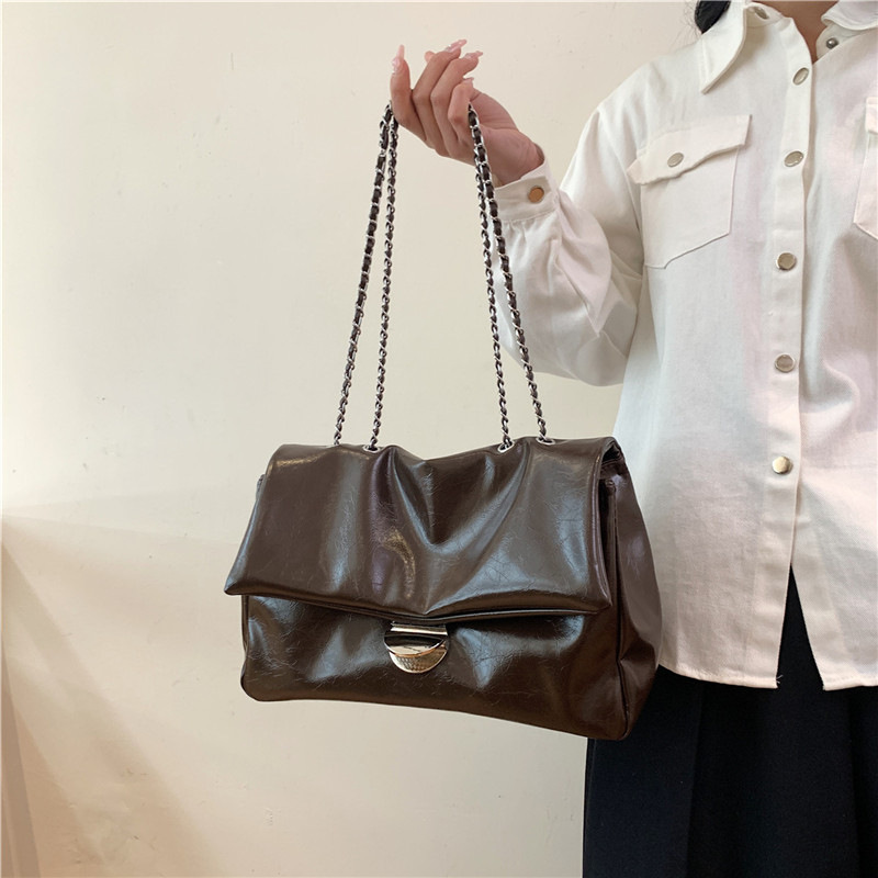 Fashion Black Pu Soft Leather Flip Large Capacity Shoulder Bag