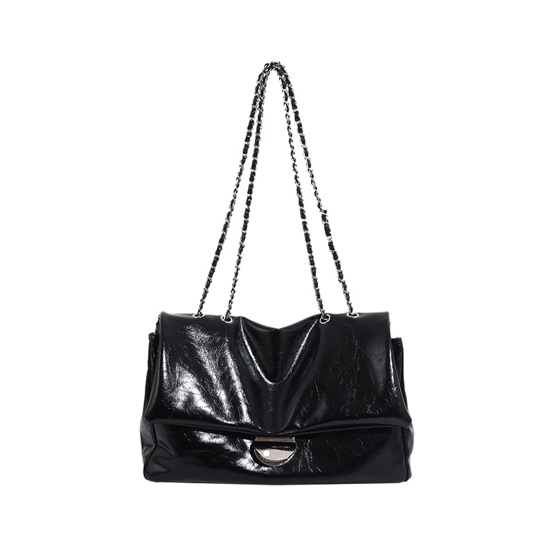 Fashion Black Pu Soft Leather Flip Large Capacity Shoulder Bag