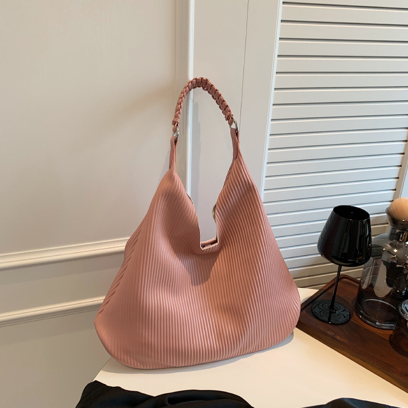 Fashion Pink Pu Vertical Pattern Large Capacity Shoulder Bag