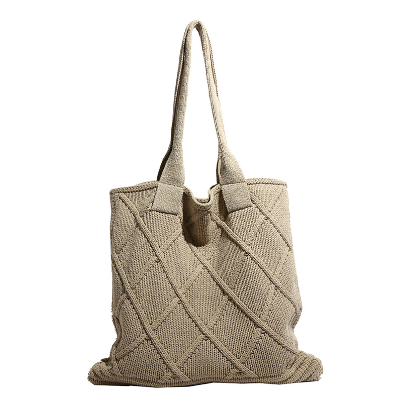 Fashion Khaki Wool Diamond Large Capacity Shoulder Bag
