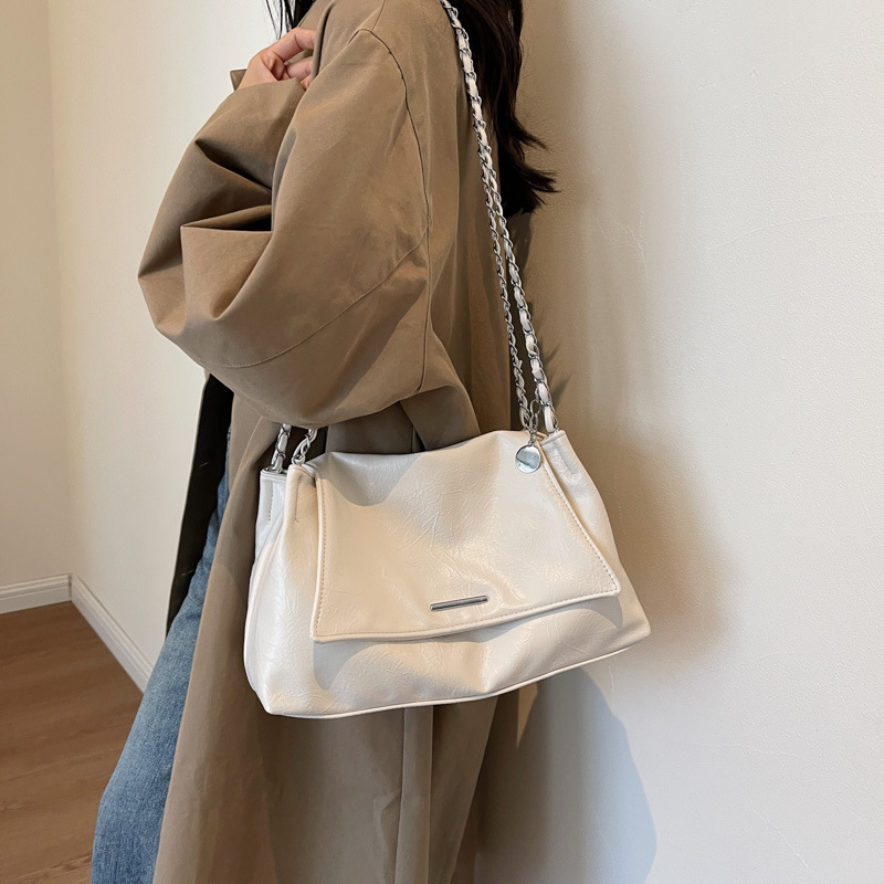 Fashion Off White Soft Side Flap Large Capacity Shoulder Bag