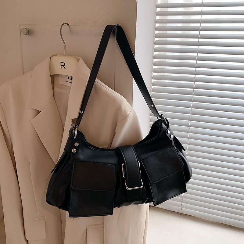 Fashion Brown Pu Double Pocket Large Capacity Shoulder Bag
