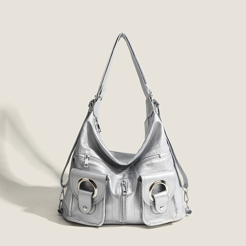 Fashion Silver Polyester Large Capacity Shoulder Bag