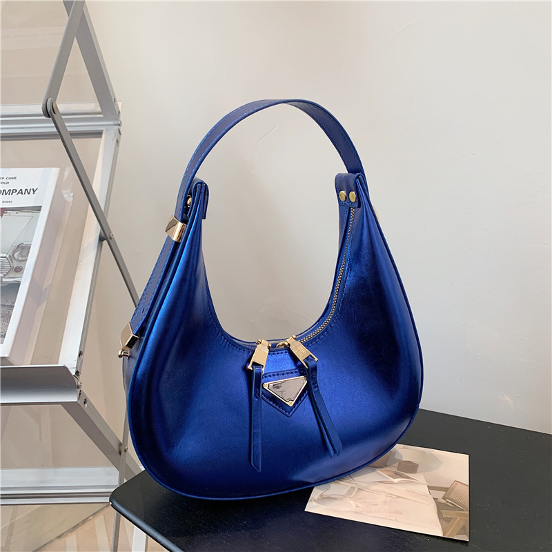 Fashion Blue Pu Laser Triangle Logo Shoulder Crescent Bag