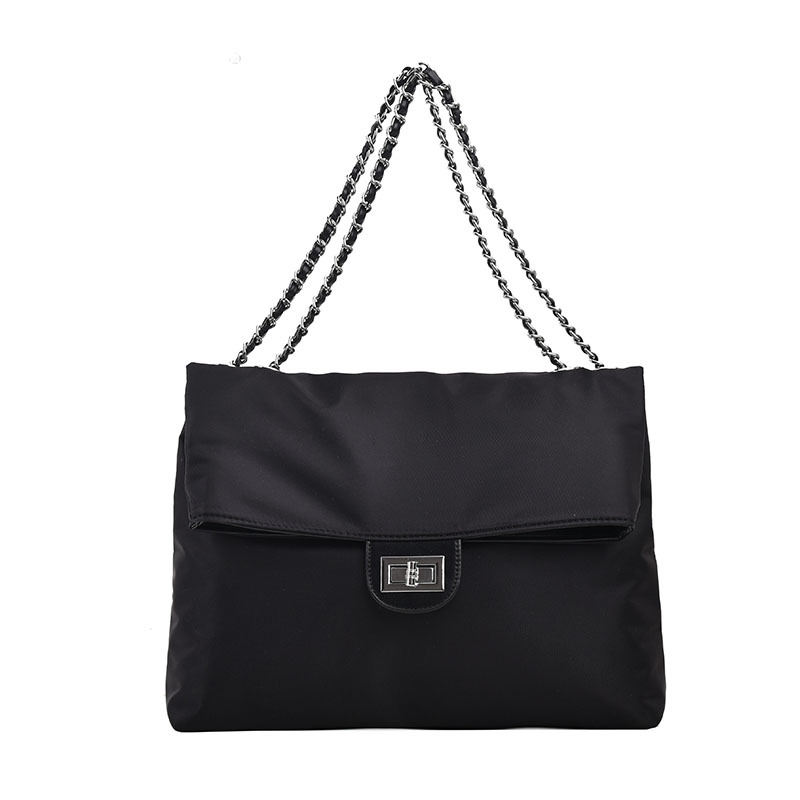 Fashion Black Oxford Cloth Lock Flap Shoulder Bag