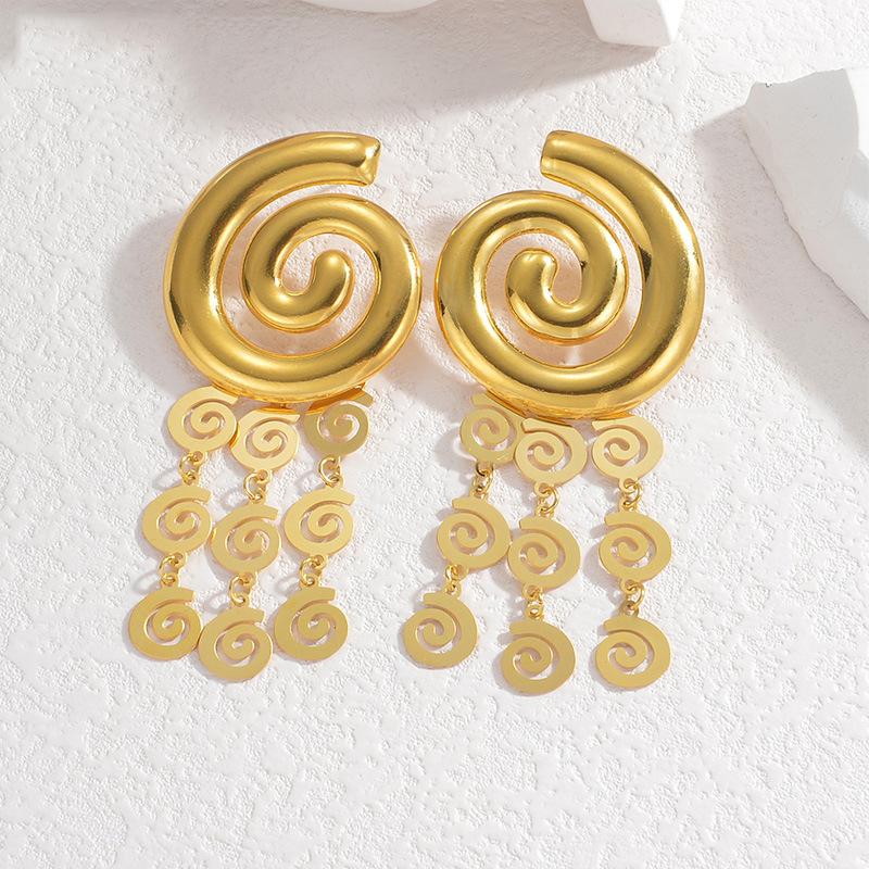Fashion Gold Stainless Steel Geometric Spiral Earrings