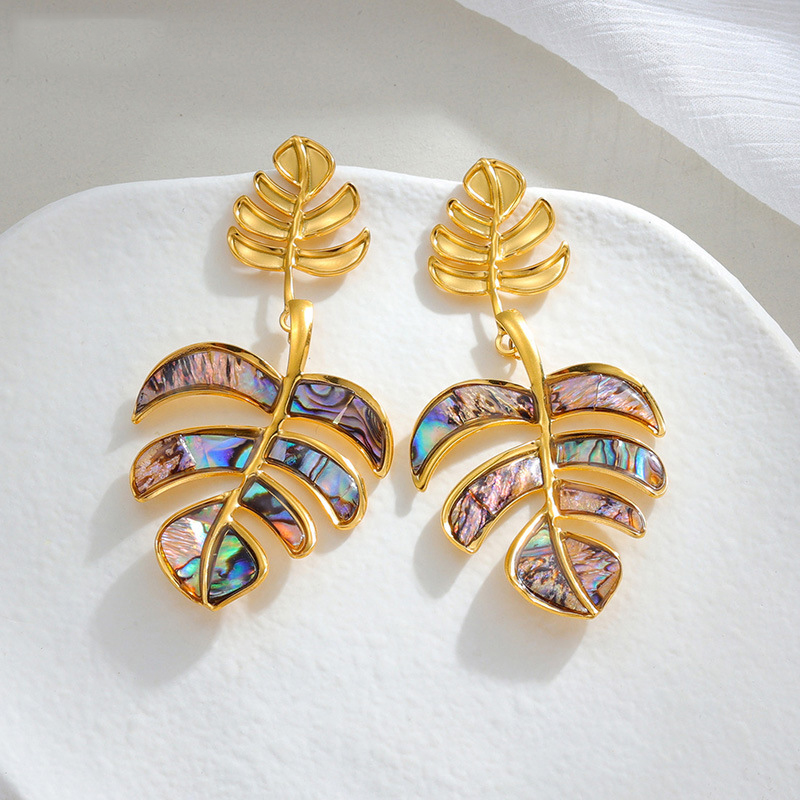 Fashion Leaves Stainless Steel Shell Leaf Earrings