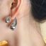 Fashion Silver Alloy Mirror Double Water Drop Curved Earrings