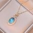 Fashion Blue Necklace Titanium Steel Diamond Oval Necklace