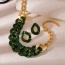Fashion Dark Green Resin-encrusted Diamond Thick Chain Twist Necklace And Earring Set 3-piece Set