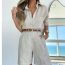 Fashion White (send Belt) Polyester Lapel Shirt Belt And Shorts Set