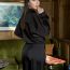 Fashion Black Polyester Lace-up Shirt And Wide-leg Pants Suit