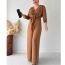 Fashion Rose Gold V-neck Lace-up Long-sleeved Top And Wide-leg Pants Suit