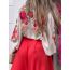 Fashion Rose Printed Shirt + Red High Waist Pants Suit Polyester Printed Long-sleeved Top High-waisted Wide-leg Pants Suit