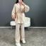 Fashion Brown Puff Long-sleeved Lace-up Shirt Straight-leg Pants Suit