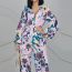 Fashion Color Suit Printed V-neck Puff Sleeve Shirt High-waisted Wide-leg Pants Suit