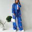 Fashion Blue Background Print Polyester Printed Shirt Straight Pants Suit