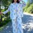 Fashion Gray Cotton And Linen Printed Suit Polyester Printed Long-sleeved Shirt High-waisted Lace-up Straight-leg Pants Suit