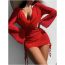 Fashion Rose Red Polyester Mesh Halterneck Lace-up Split Swimsuit Bikini Cover-up Three-piece Set