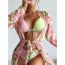 Fashion Color Polyester Color Block Halter Neck Lace-up Split Swimsuit Bikini Cover-up Skirt Three-piece Set