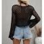Fashion Black Polyester Round Neck Hollow Knitted Sun Protection Shirt