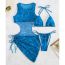 Fashion Blue Polyester Printed Three-piece Swimsuit Bikini Cover-up Skirt Set