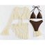 Fashion Apricot Polyester Ruffled Lace-up Tankini Swimsuit Bikini Cover-up Four-piece Set