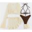 Fashion Apricot Polyester Ruffled Lace-up Tankini Swimsuit Bikini Cover-up Four-piece Set
