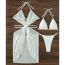 Fashion White Hollow Halter Neck Split Swimsuit Bikini Cover-up Three-piece Set