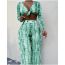 Fashion Green Nylon Halterneck Split Swimsuit Bikini Cover-up Sun Protection Pants Four-piece Set