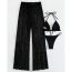 Fashion Black Polyester Halterneck Split Swimsuit Bikini Lace-up Sun Protection Pants Three-piece Set