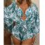 Fashion Navy Blue Polyester Printed Halterneck Lace-up One-piece Swimsuit Bikini Three-piece Set
