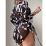 Fashion Color Polyester Printed Halterneck Lace-up One-piece Swimsuit Bikini Three-piece Set