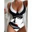 Fashion Black And White Polyester Printed One-piece Swimsuit