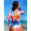 Fashion Color Polyester Printed Zipper One-piece Swimsuit