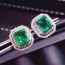 Fashion Green Copper Diamond Square Stud Earrings