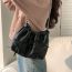 Fashion Black Pu Chain Soft Leather Pleated Shoulder Bag